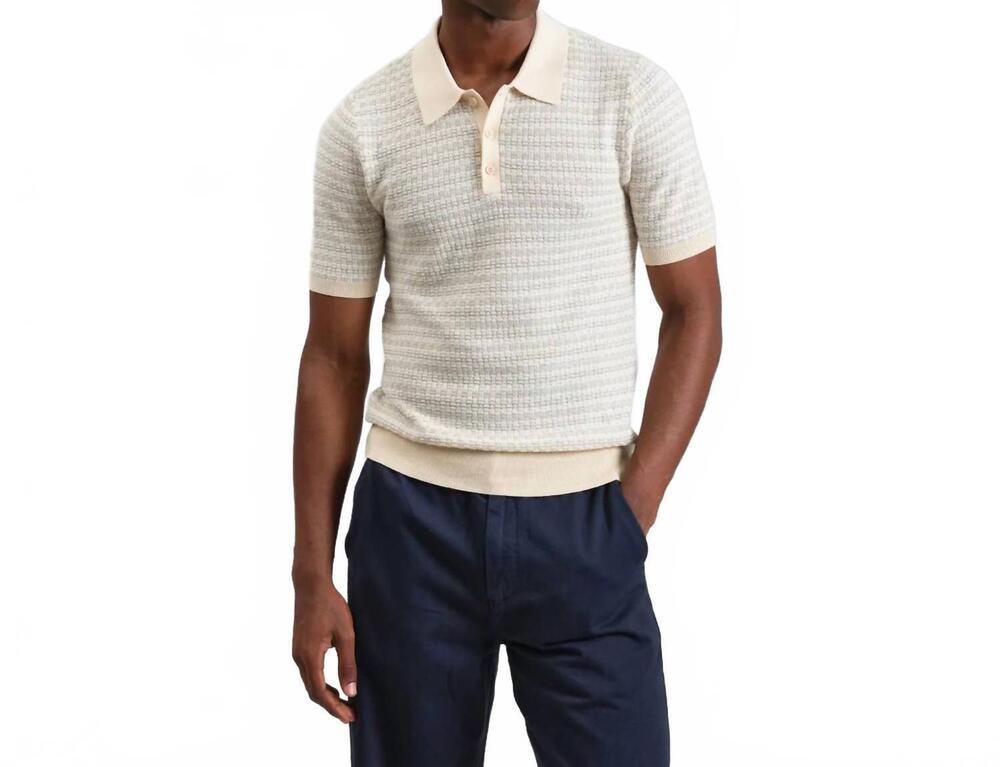 NEW WAX LONDON mini geo naples short sleeve polo in natural